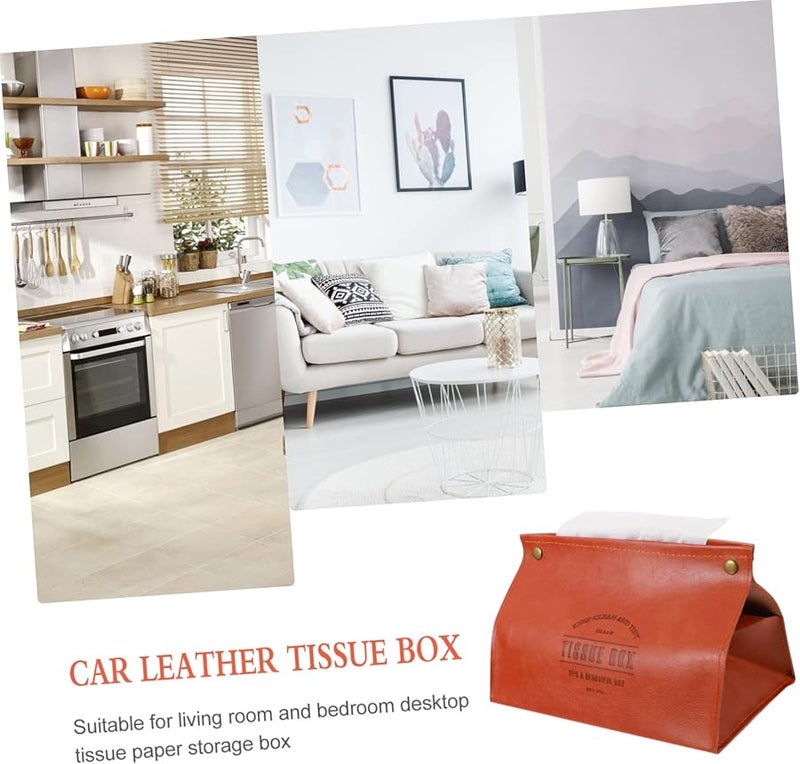 حامل علبة المناديل من جلد البولي يوريثان الأسود للمنزل والسيارة، علبة مناديل ورقية سهلة الاستبدال - Image 5